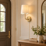 Charger l'image dans la visionneuse de galerie, Brass Plug-In Wall Sconce with White Fabric Shade