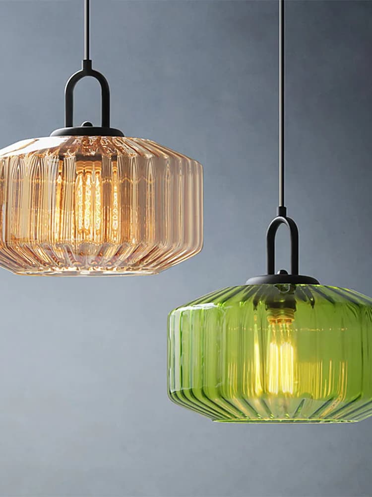 Gerippte Glaspendelleuchte - Vintage-Grün Glas Hängeleuchte mit modernem Reiz