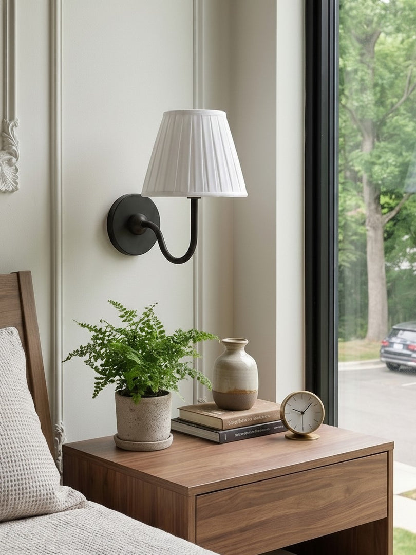 Luvora Fabric Shade Wall Sconce with Drum Shade - Classic Pleated Sconce Light