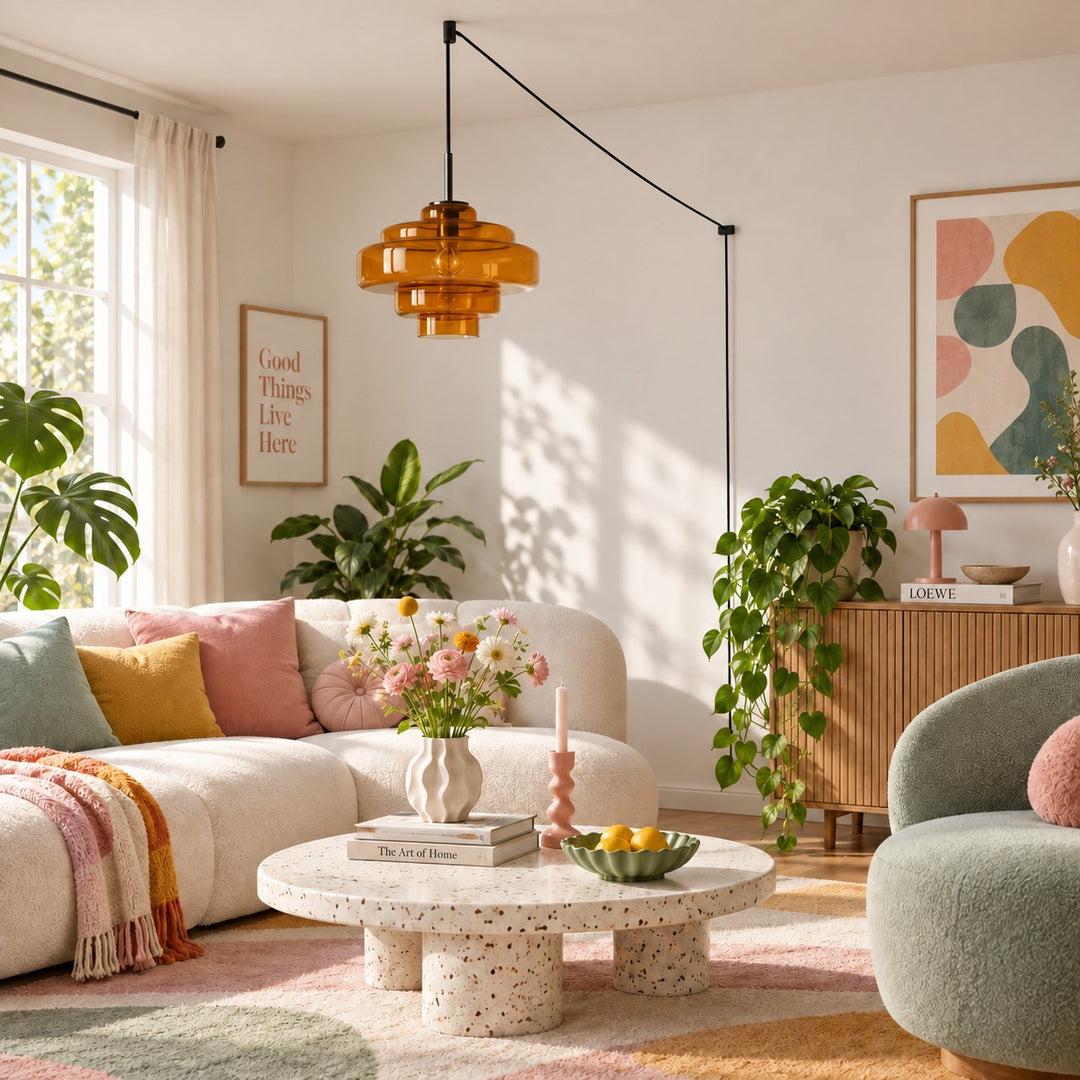 Koloro Millie Plug-In Glass Pendant Light - Retro Colorful Pendant for Modern Interiors