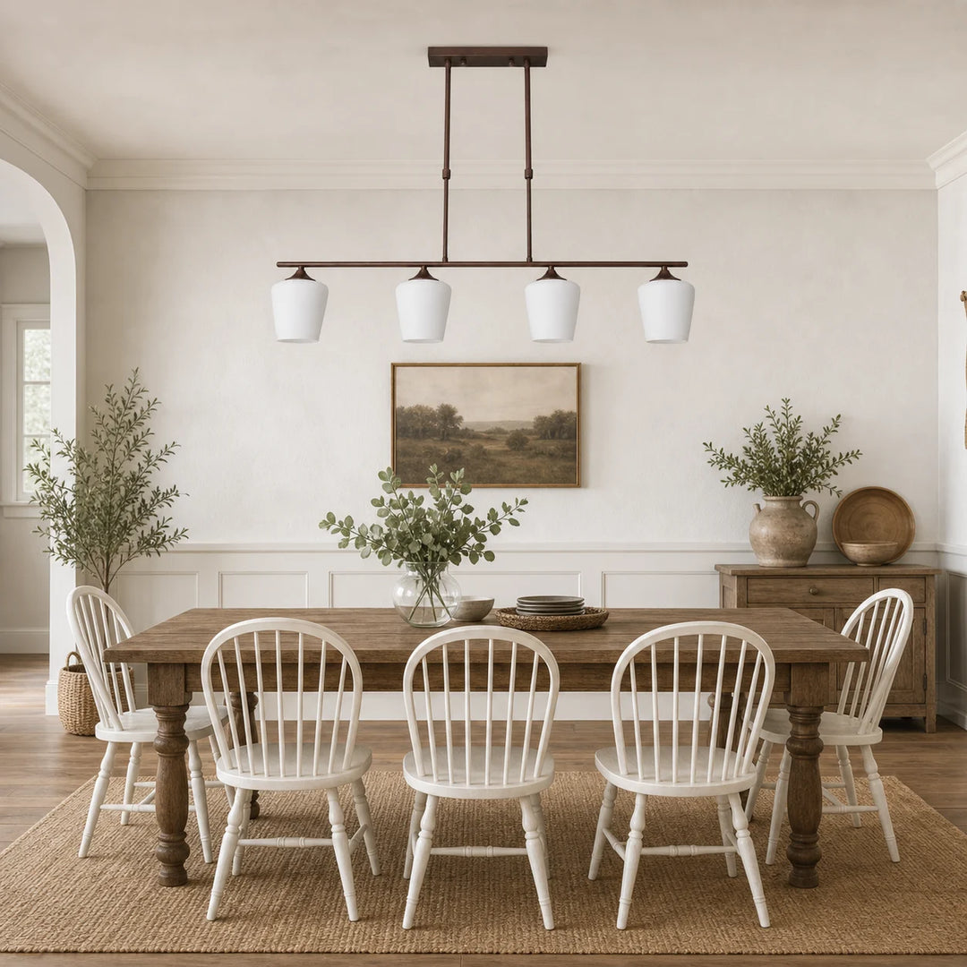 Strellux four-head Coffee Brown chandelier over a dining table
