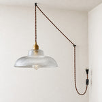 Bild in Gallery-Viewer laden, Vintage Ribbed Glass Shade Plug‑in Swag Pendant Light - Hanging Lamp for Dining and Living Room