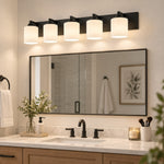 Charger l'image dans la visionneuse de galerie, Modern Metal Vanity Light with Glass Shades for Bathrooms