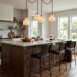 Charger l'image dans la visionneuse de galerie, Black Metal Alabaster Frosted Shade Hardwired Chandelier