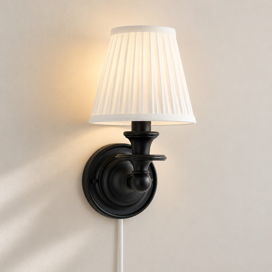 Rowan No-Wire Pleated Drum Shade Wall Sconce – Plug-In Fabric Wall Light