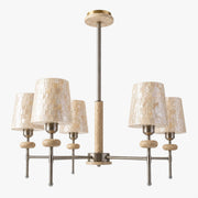 White five-light shell mosaic and travertine chandelier