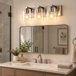 Charger l'image dans la visionneuse de galerie, Modern Metal Vanity Light with Glass Shades for Bathrooms