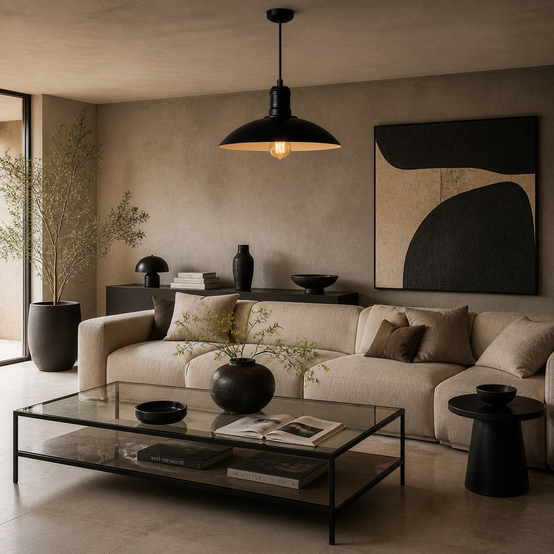 Matte Black Wide Dome Pendant Light