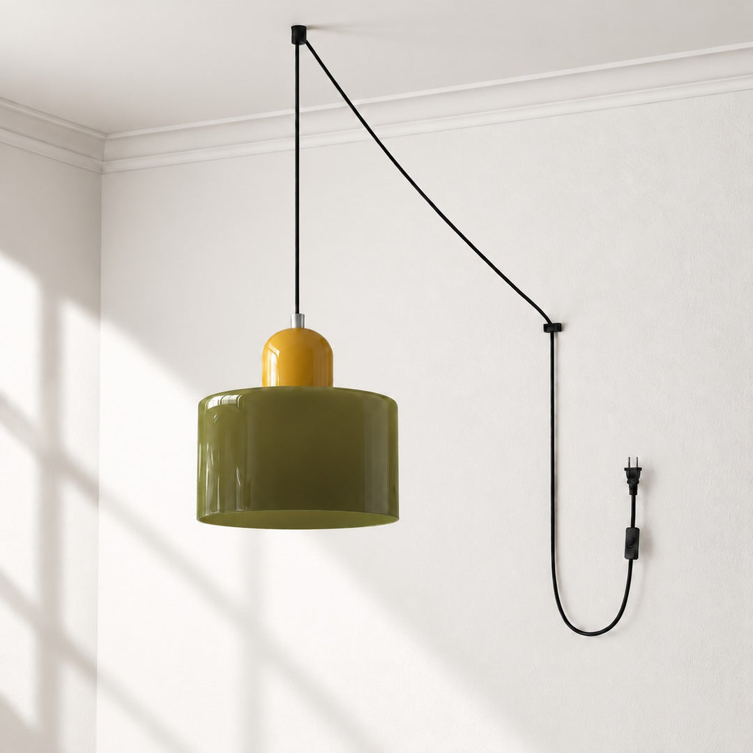 Mid‑Century Macaron Plug‑in Swag Pendant Light - Colorful Shade Hanging Lamp for Home Decor