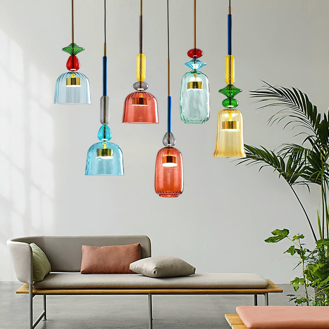 Suspension en verre soufflé à la main - Fer bonbon coloré, couleurs mélangées, pour l'intérieur