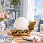 Cargar imagen en el visor de la Galería, Round Globe Perched Motif Brass Resin Table Lamp