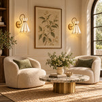 Cargar imagen en el visor de la Galería, Brass Band Hourglass Shade Capiz Petal Wall Light