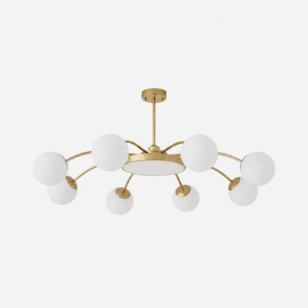 Modern milk glass chandelier with 8 lights in Gold