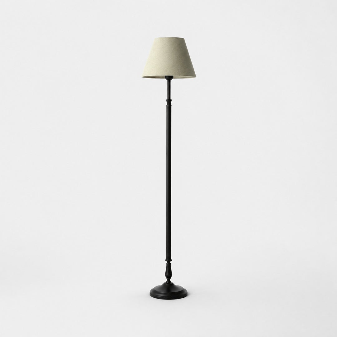 Lampadaire vintage en fer noir avec abat-jour en tissu