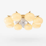 Bild in Gallery-Viewer laden, 8-light modern gold ceiling fan light with white glass shades