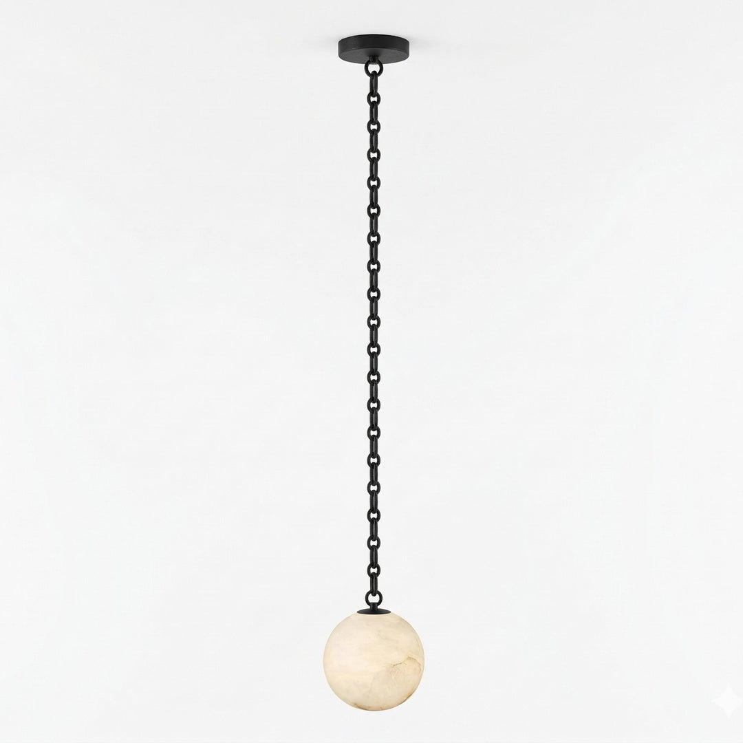 Black Metal Alabaster Globe Hardwired Chandelier