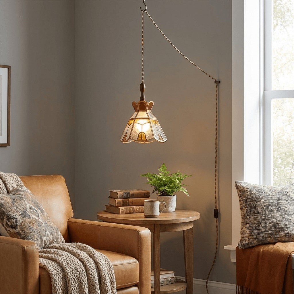 Colorful Decorative Glass Plug-In Swag Pendant