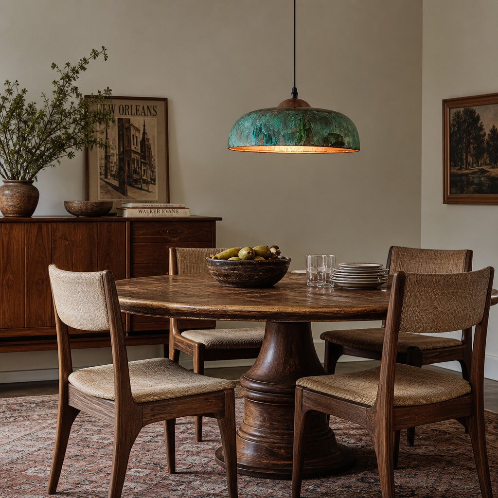 Aerugix Vintage Hammered Copper Dome Pendant Light - Natural Metallic Finish for Dining Room