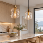 Load image into Gallery viewer, Hand-Blown Glass Globe Pendant with two shade heights and a rounded shade - New2609-1024548 interior scene
