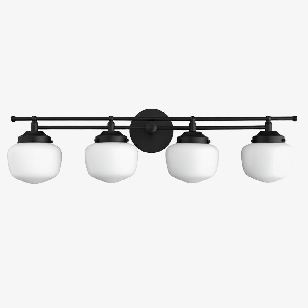 Opalume Glass Art Deco Vanity Light - Bathroom Wall Sconce with White Glass Shades