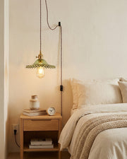 Leafy Gold Metal Glass Plug-In Pendant