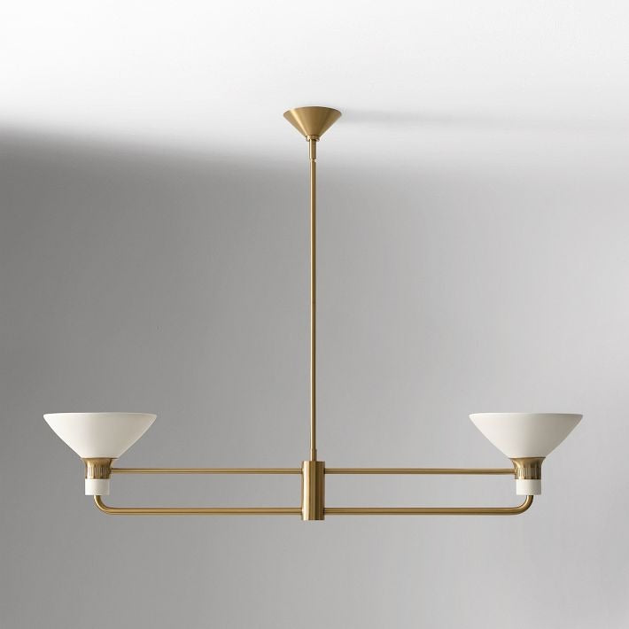 Calvor 2 Light Porcelain Chandelier - Brass Linear Dining Fixture