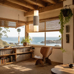 Cargar imagen en el visor de la Galería, Travertine pendant lamp in a wood ceiling coastal room