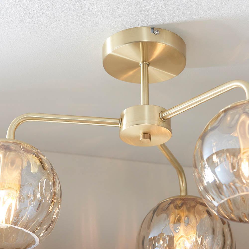 Elegant Brass Finish 3-Light Ceiling Lamp - Globe Semi Flush Light