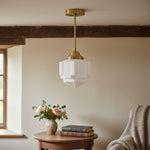 Cargar imagen en el visor de la Galería, Geotower Glass Skyscraper Shade Art Deco Pendant Light – Modern Industrial Ceiling Lamp for Living Room
