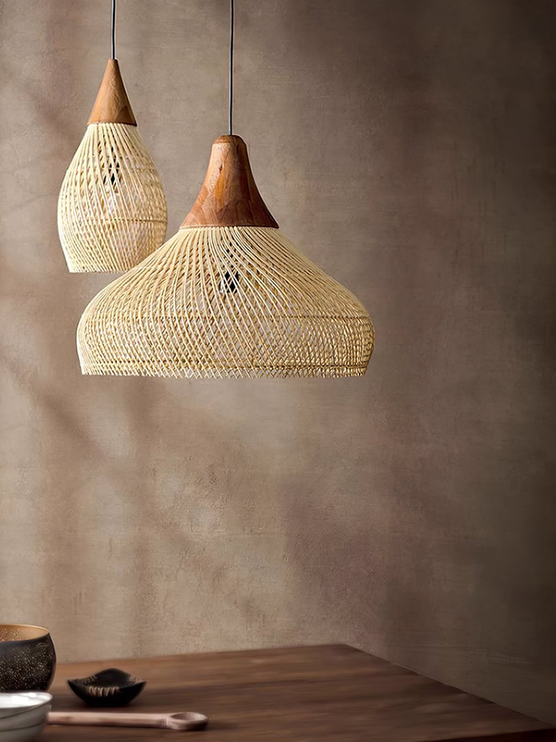 Woven Rattan Wood Plug-In Pendant Light