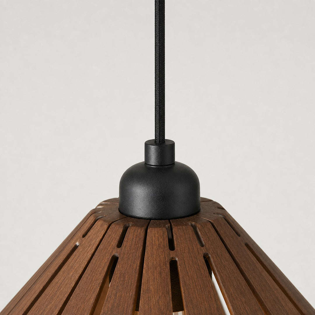 Black lamp holder detail on wooden shade