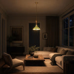 Load image into Gallery viewer, Botanical Glazed Ceramic Pendant Light with Brass-Tone Hardware - in a warm living room