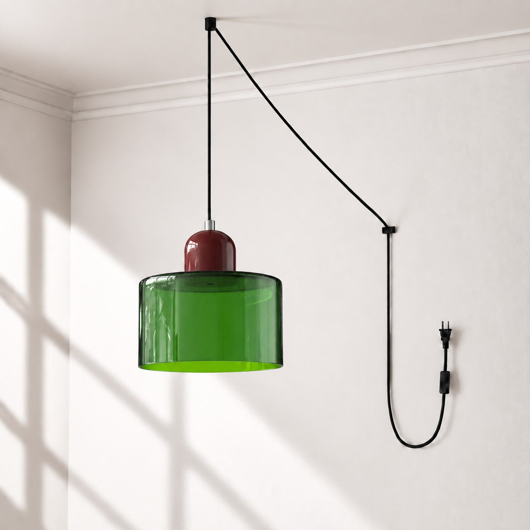 Mid‑Century Macaron Plug‑in Swag Pendant Light - Colorful Shade Hanging Lamp for Home Decor