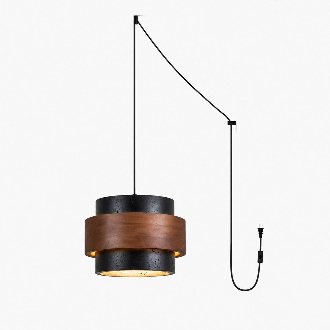Travertine Walnut Cylindrical Plug-In Pendant