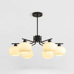Bild in Gallery-Viewer laden, Solid brass black six-light milk glass chandelier