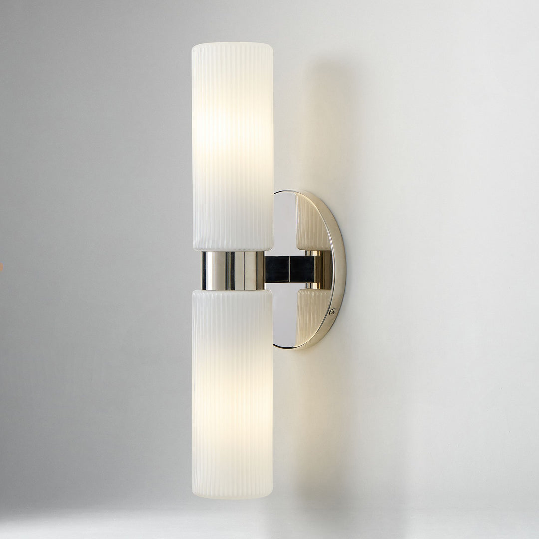 Applique murale Rivora en tube de verre strié – Luminaire double tube en laiton cannelé