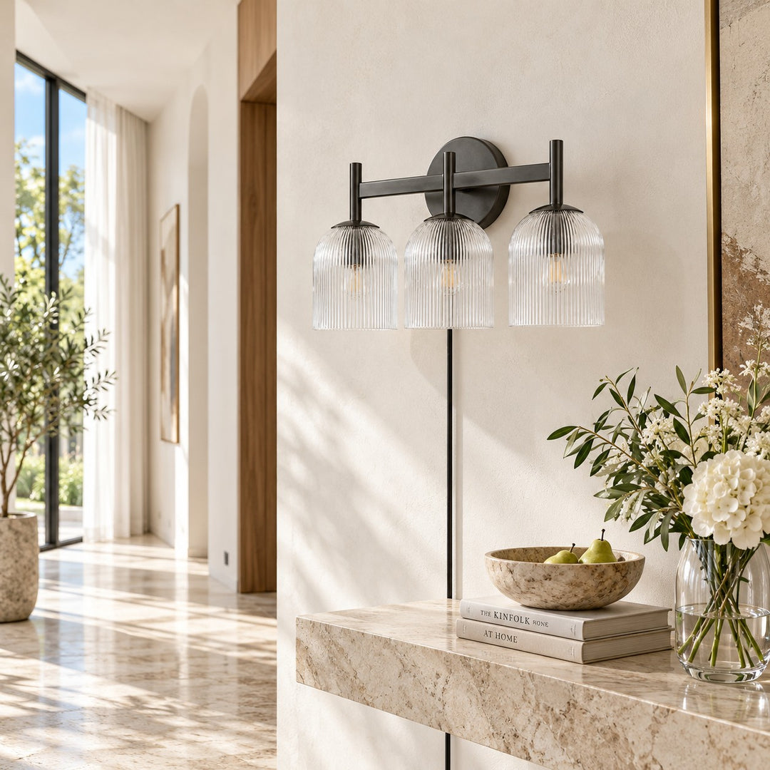 Ribbed Clear Glass Cloche Plug-In Wall Sconce