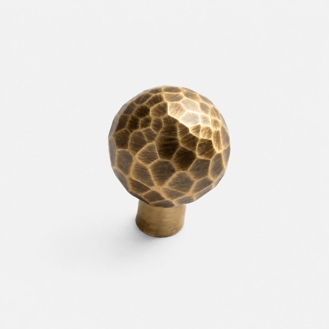 25 mm ball hammered antique brass cabinet knob with short stem
