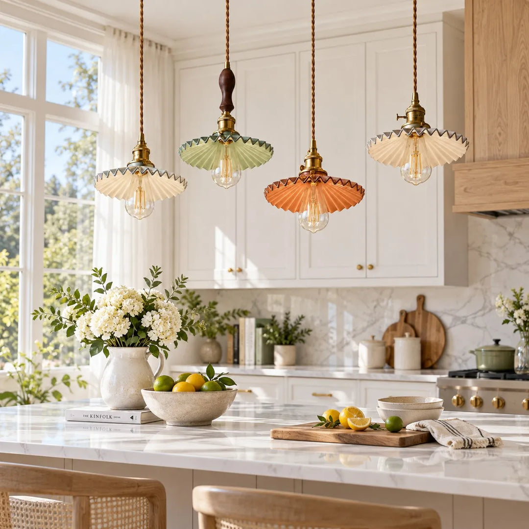 Japanese Pleated Ceramic Pendant Lamp
