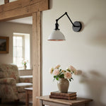 Cargar imagen en el visor de la Galería, Conique Metal Vintage Industrial Swing Arm Wall Lamp - Adjustable Dome Shade for Study
