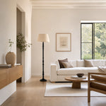 Load image into Gallery viewer, Turned-Wood Floor Lamp with Fabric Shade