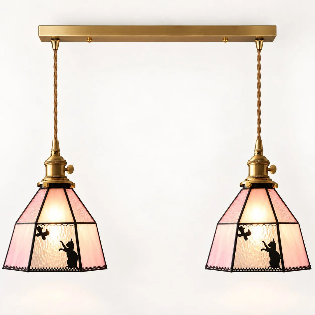 Cat and Butterfly Stained Glass Pendant Light