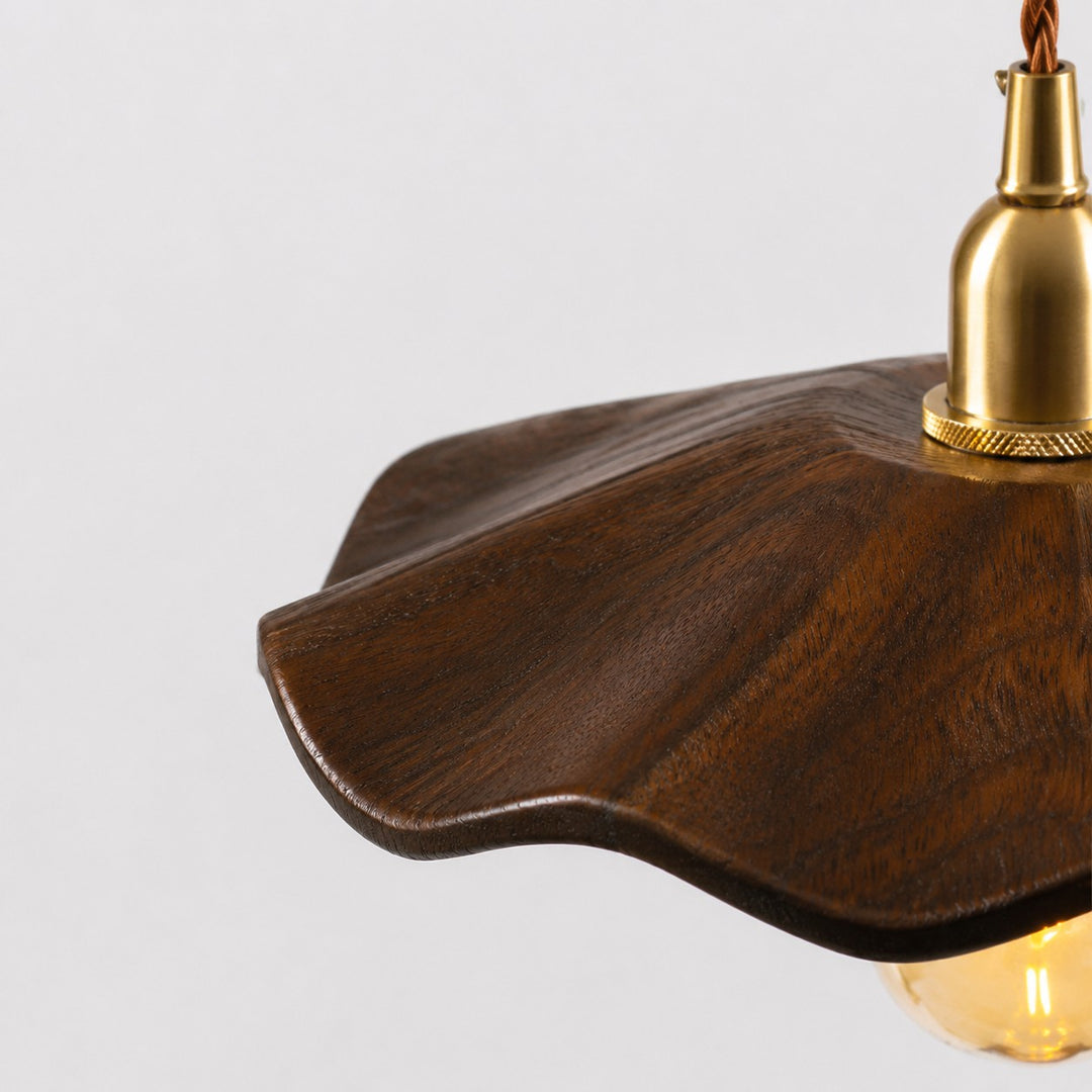 dark wood lotus pendant light carved rim detail