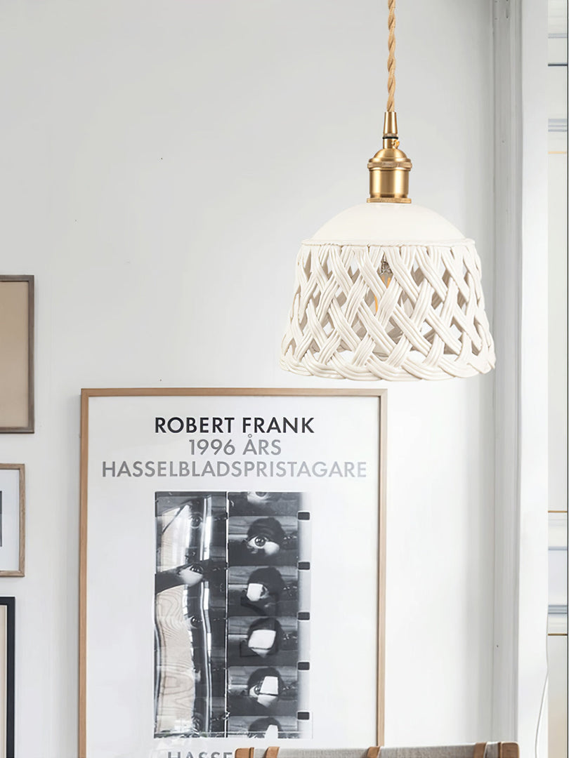 Woven Ceramic Brass Swag Pendant Light