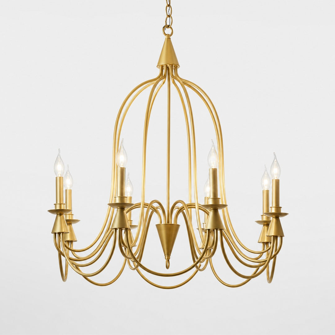 Gold eight-light vintage iron candle chandelier