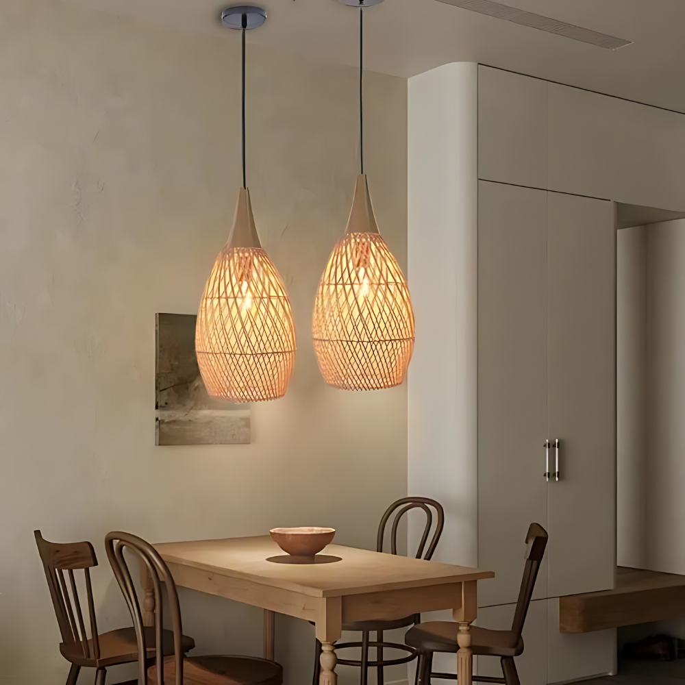 Handgefertigte Rattan Wandteppich-Pendelleuchte