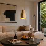 Load image into Gallery viewer, Vintage brass pendant lamp in a contemporary living room
