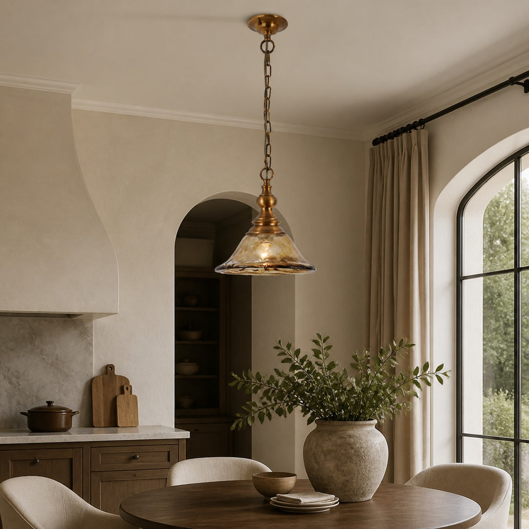 Brass and Amber Glass Mini Pendant Light