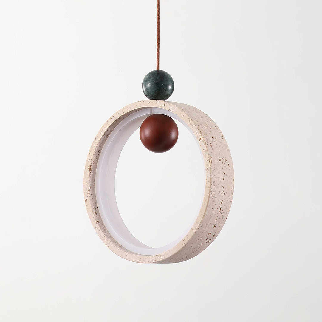 Travertine Circular Form Plug-In Pendant