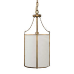 Load image into Gallery viewer, Antique Brass Carousel Chandelier with White Linen Drum Shade for Dining Room